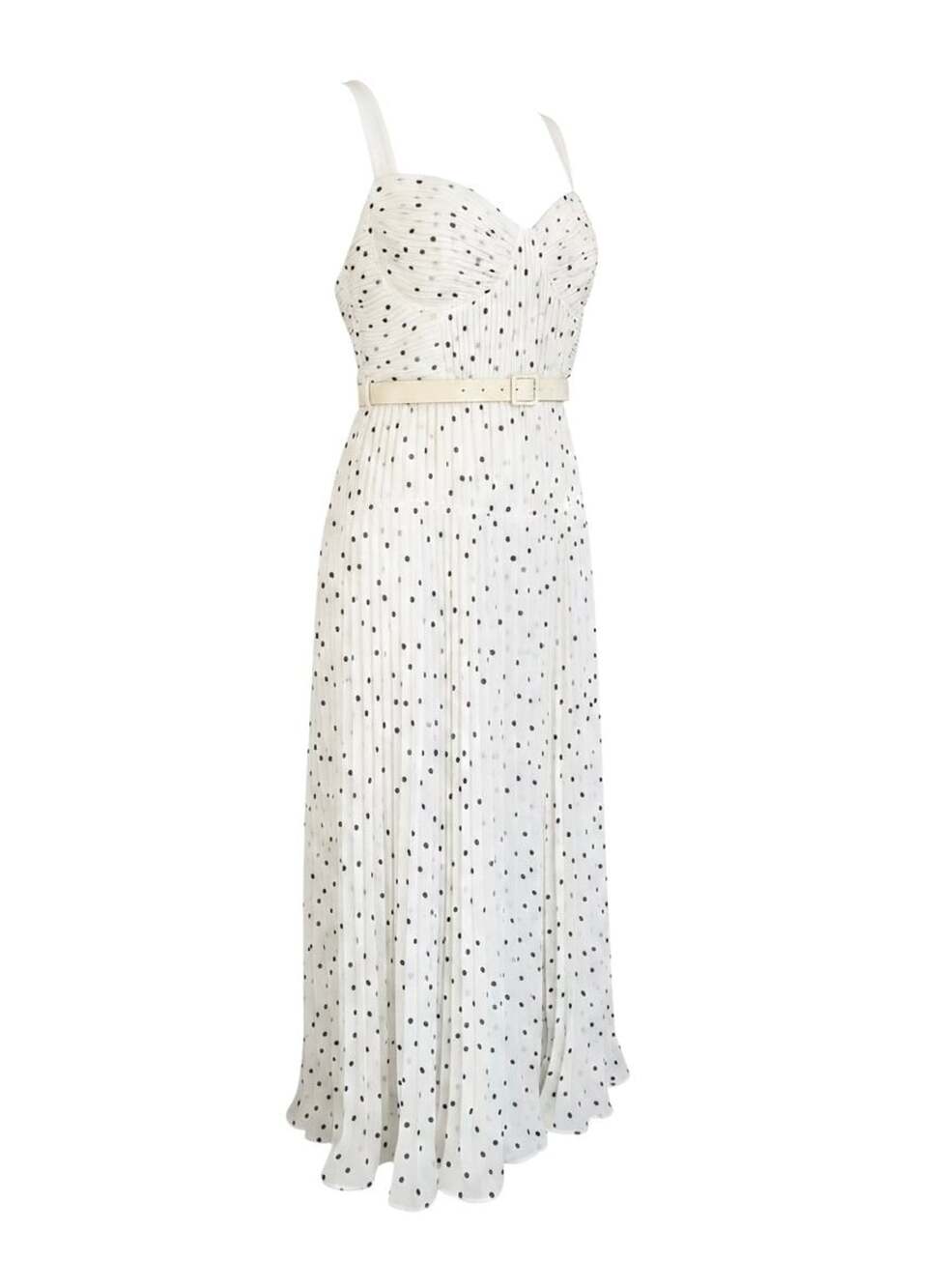 Self-Portrait Polka-Dot Pleated Chiffon Midi Dress - Picture 3 of 11